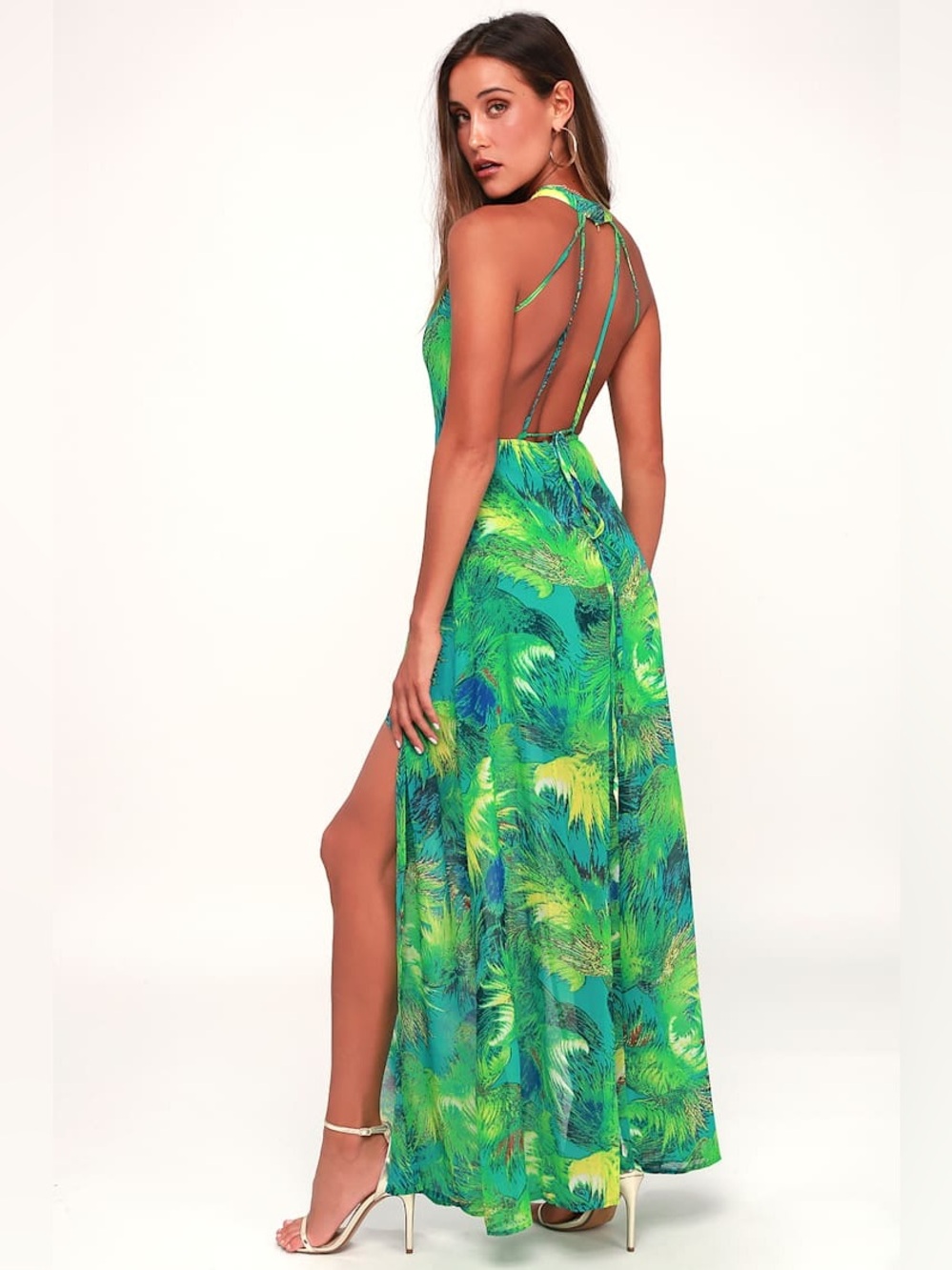 Lulus Tropic of Discussion Green Tropical Print Maxi Dress size Large